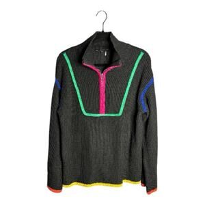 English Factory Black Quarter Zip Knit Sweater w/ Colorful Accents Size Medium